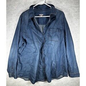J. Jill Womens Chambray Blue Button Up Size X-Large Cotton Long Sleeve Shirt